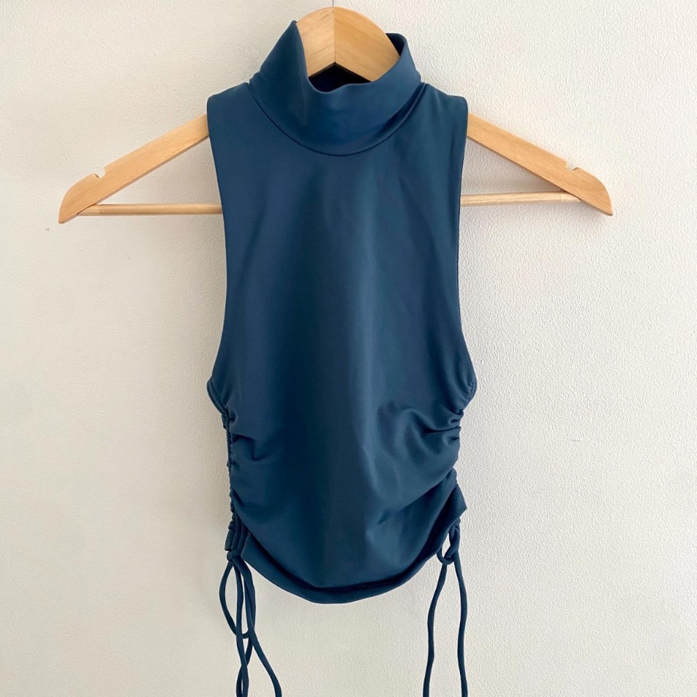 Zara mock neck ruched sleeveless top dark teal size medium